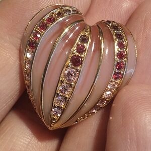 Monet Gold and Pink Heart Brooch